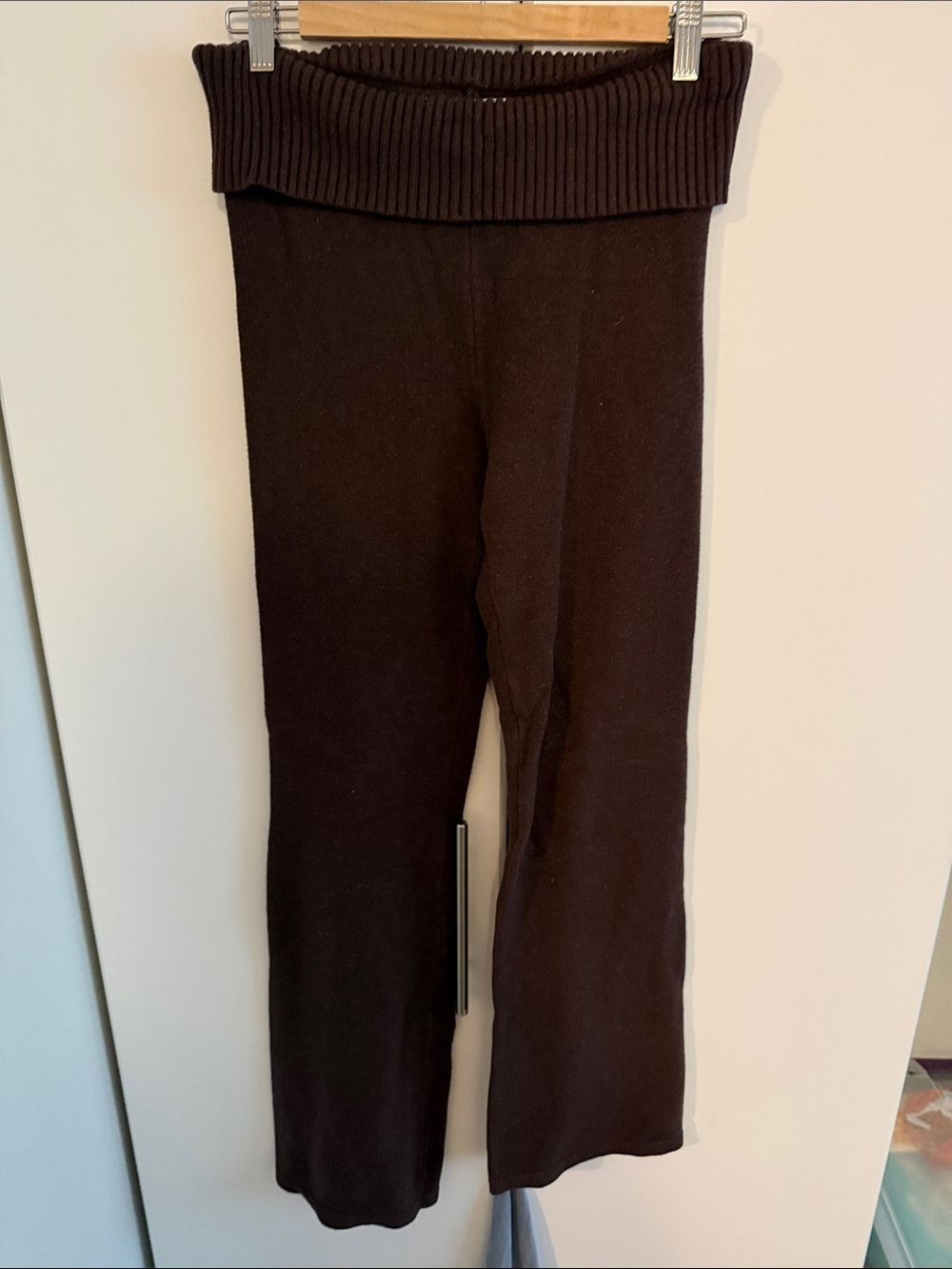 Harlow Dark Brown Ribbed Fold-Over Waist Slight Flair Sweats